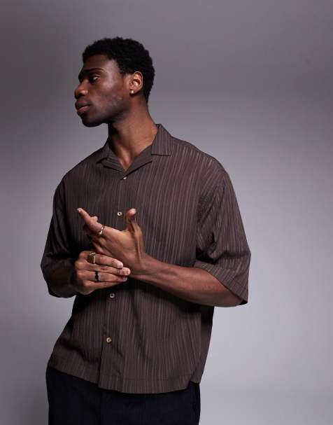 ASOS DESIGN boxy oversized textured shirt in brown - view 1