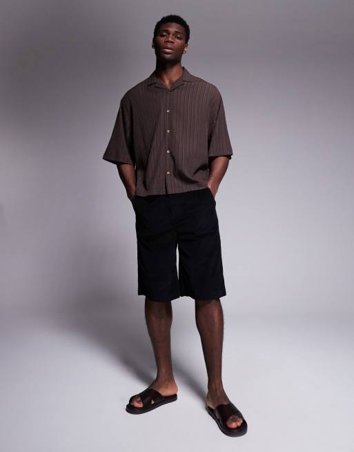 ASOS DESIGN boxy oversized textured shirt in brown | ASOS
