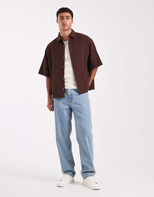 ASOS DESIGN boxy oversized textured shirt in brown
