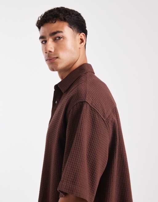 ASOS DESIGN boxy oversized textured shirt in brown