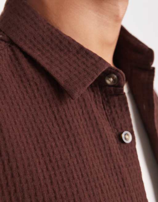 ASOS DESIGN boxy oversized textured shirt in brown, 5 of 5