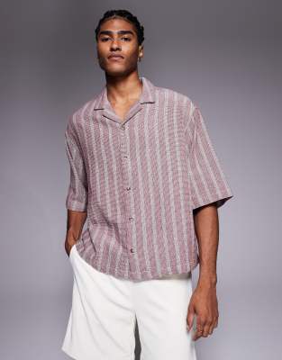 Asos Design Boxy Oversized Textured Shirt In Red