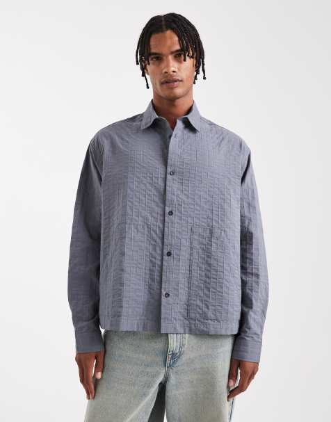 ASOS DESIGN boxy oversized textured shirt in gray - view 1