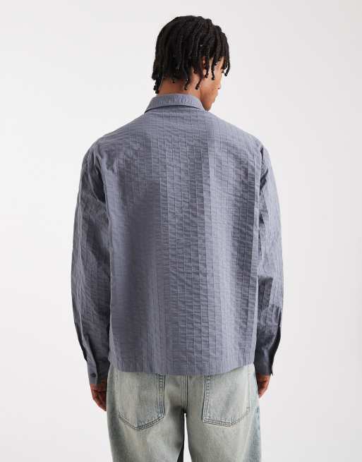 ASOS DESIGN boxy oversized textured shirt in gray, 3 of 5