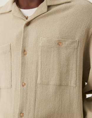 Asos Design Boxy Oversized Textured Shirt In Brown