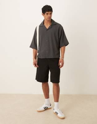 Asos Design Boxy Oversized Textured Shirt In Neutral