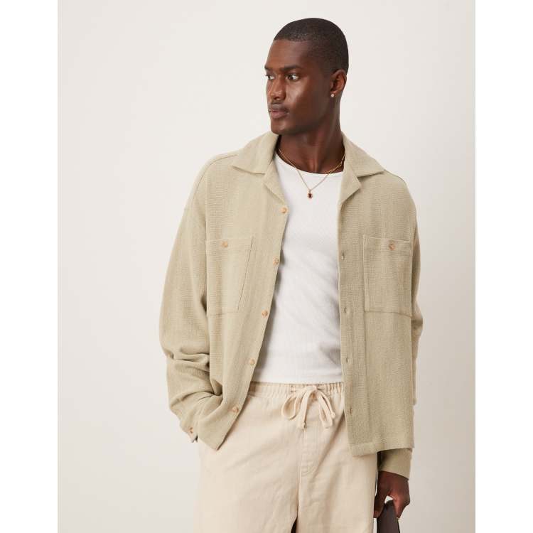 ASOS DESIGN boxy oversized textured shirt in sage green | ASOS