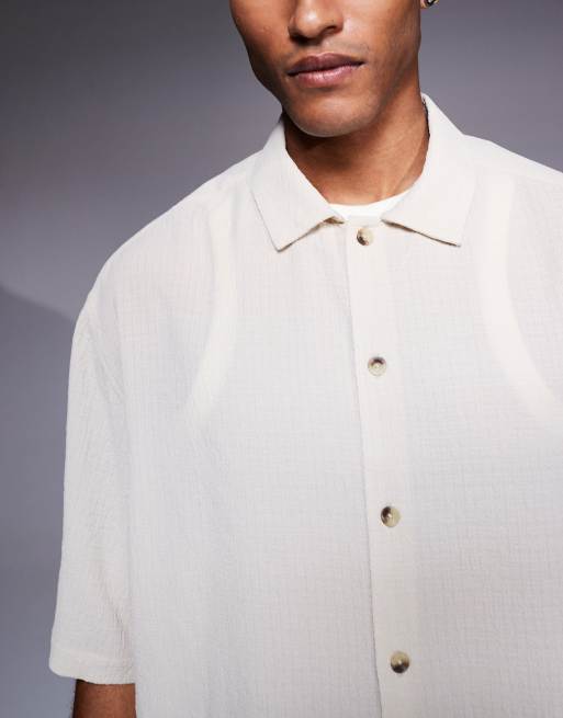 ASOS DESIGN boxy oversized textured shirt in stone