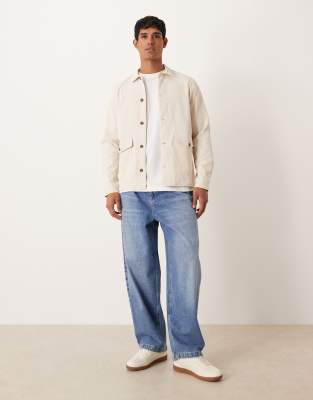 Asos Design Boxy Oversized Textured Shirt In Neutral
