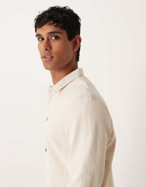ASOS DESIGN boxy oversized textured shirt in stone, 4 of 5