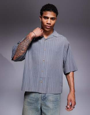 Asos Design Boxy Oversized Textured Shirt With Longer Short Sleeves