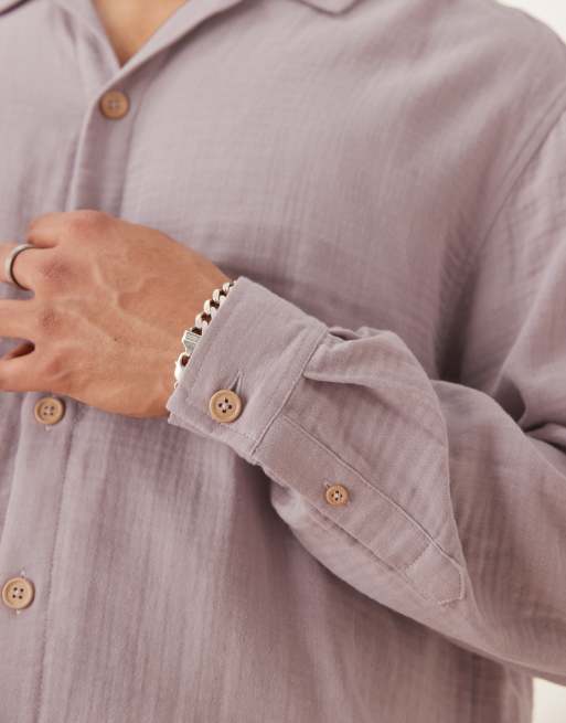 ASOS DESIGN boxy oversized textured shirt with print detail in lilac