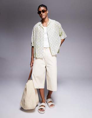 Asos Design Boxy Oversized Textured Shirt With Tile Print
