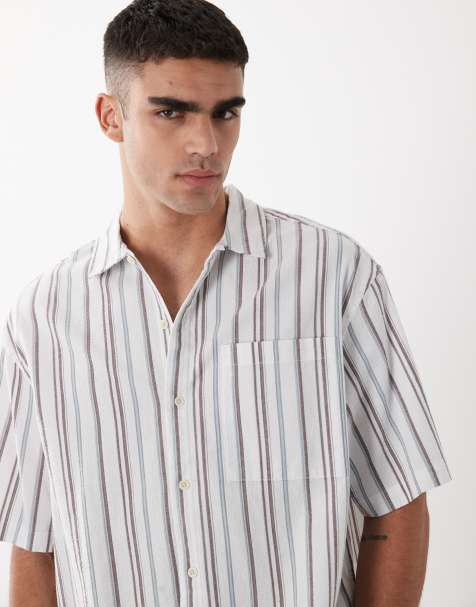 ASOS DESIGN boxy oversized textured stripe shirt in blue - view 1
