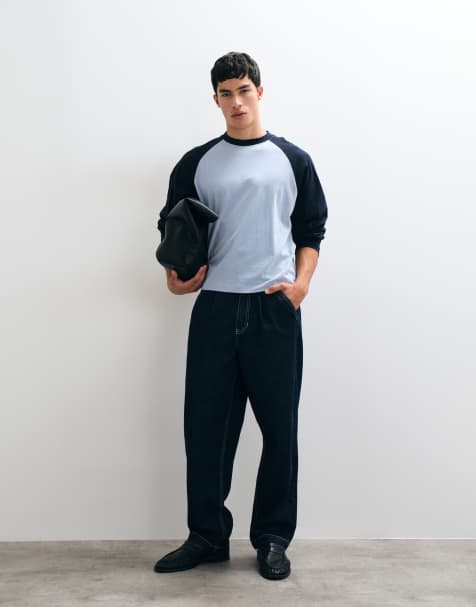 ASOS DESIGN boxy oversized top met raglanmouwen en lange mouwen in blauw - view 1