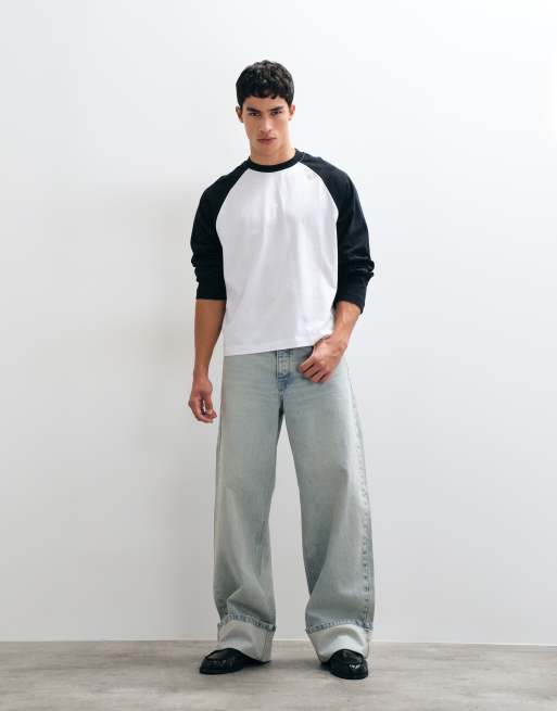 ASOS DESIGN boxy oversized top met raglanmouwen en lange mouwen in zwart en wit, 2 van 5