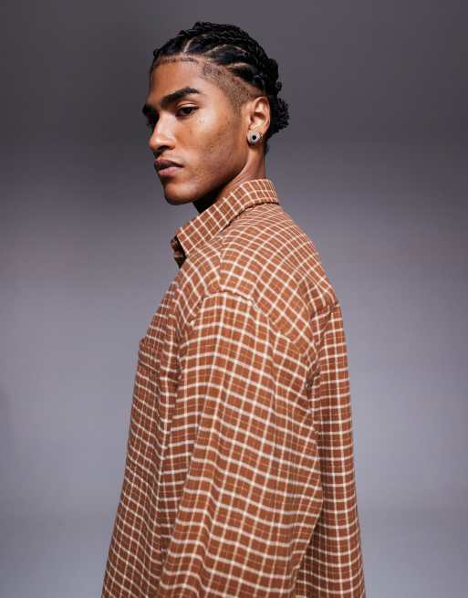 ASOS DESIGN boxy oversized twill shirt in brown check, 4 of 5