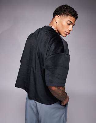 Asos Design Boxy Oversized Velour T-shirt In Black