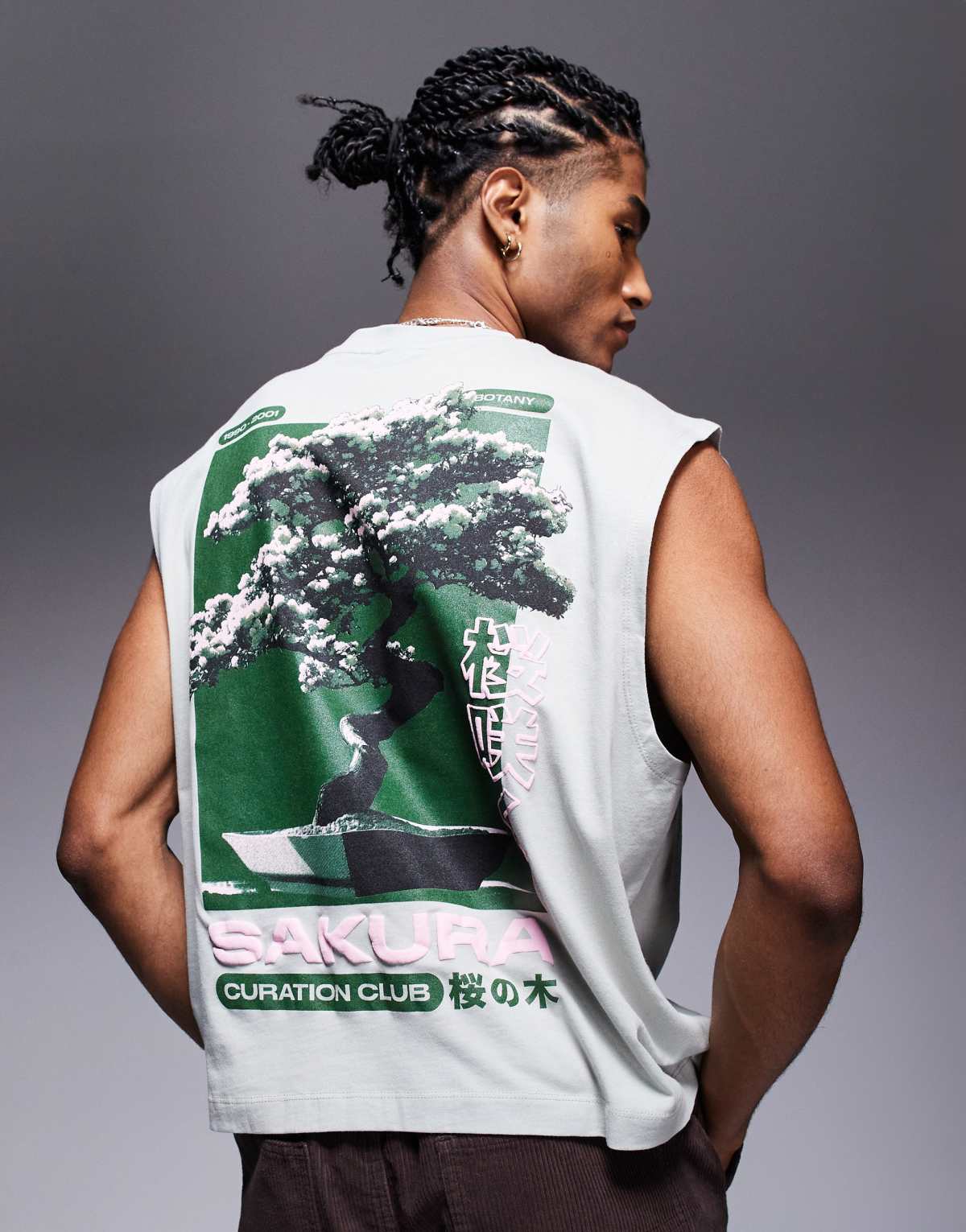 ASOS DESIGN boxy oversized vest with back graphic in grey