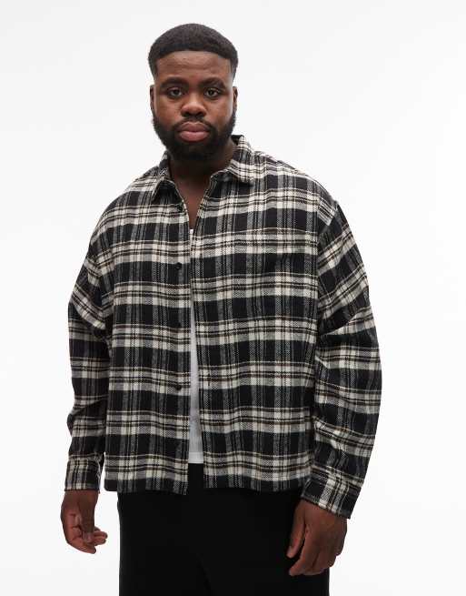 ASOS DESIGN boxy oversized vintage look flannel plaid shirt with chest pocket in black, 2 of 5