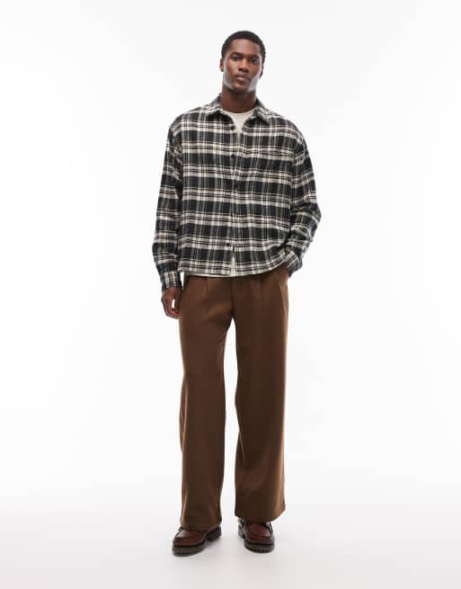 ASOS DESIGN boxy oversized vintage look flannel plaid shirt with chest pocket in black, 3 of 5