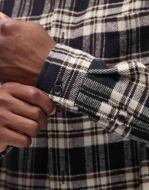 ASOS DESIGN boxy oversized vintage look flannel plaid shirt with chest pocket in black, 5 of 5
