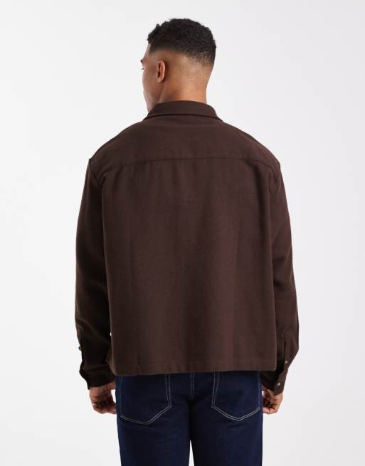 ASOS DESIGN boxy oversized vintage look flannel shirt in brown, 3 of 5