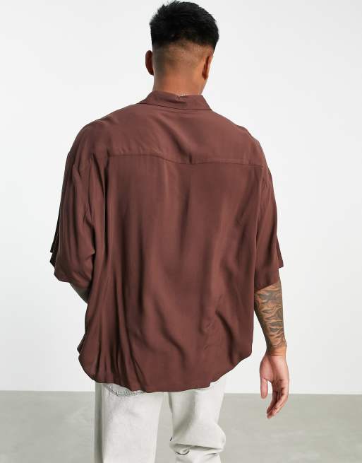 ASOS DESIGN boxy oversized viscose shirt in brown | ASOS