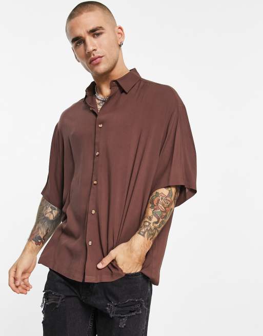 ASOS DESIGN oversized viscose shirt with half sleeve in lilac, ASOS