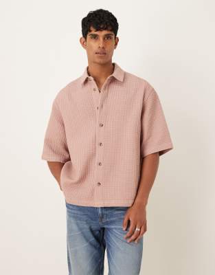Asos Design Boxy Oversized Waffle Textured Shirt In Red