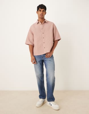 Asos Design Boxy Oversized Waffle Textured Shirt In Red