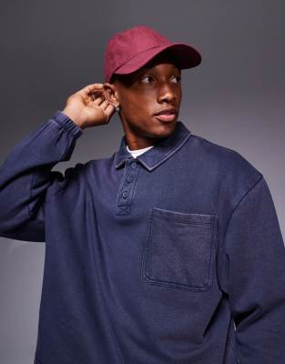 boxy oversized washed polo in navy