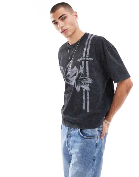 ASOS DESIGN boxy oversized washed t-shirt in heavyweight 220gsm with floral front print - view 1