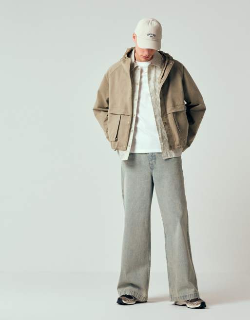 ASOS DESIGN boxy oversized windbreaker jacket in khaki, 2 of 12