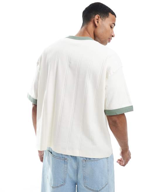 ASOS DESIGN boxy oversized with contrast detail t-shirt in cream textured rib, 2 of 4