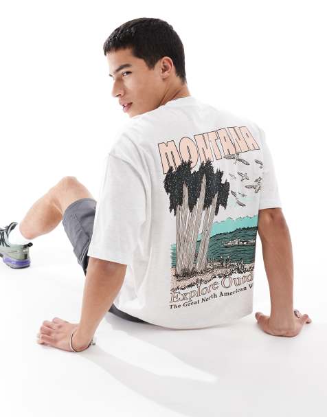 ASOS DESIGN boxy oversized with scenic graphic in white marl - view 1