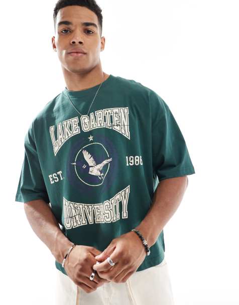 ASOS DESIGN boxy oversized with varsity graphic in green - view 1