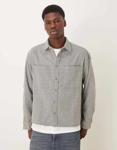 ASOS DESIGN oversized wool look check flannel shirt in grey