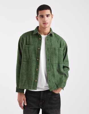 ASOS DESIGN ASOS DESIGN boxy oversized wool look herringbone shirt in green