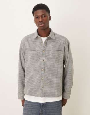Asos Design Boxy Oversized Wool Look Plaid Flannel Shirt In Gray