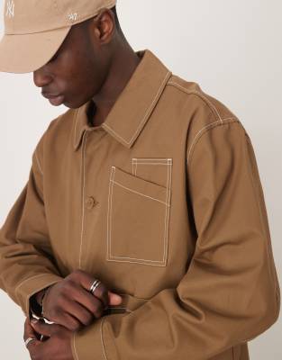 Asos Design Boxy Oversized Worker Jacket With Contrast Stitch