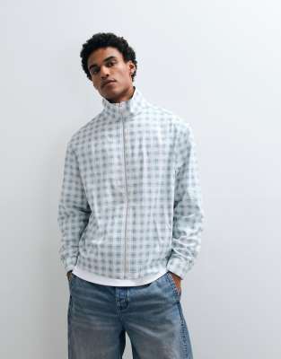 Asos Design Boxy Oversized Zip Through Funnel Neck Jacket In Blue
