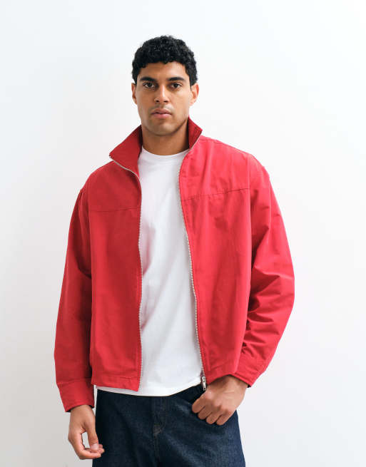 ASOS DESIGN boxy oversized zip through funnel neck jacket in red, 2 of 10