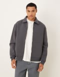 [ASOS DESIGN] ASOS DESIGN boxy oversized zip through harrington jacket in charcoal-Grey 2XL Asphalt