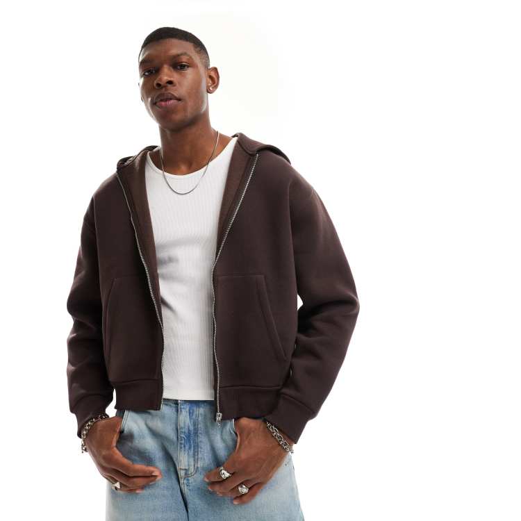 ASOS DESIGN boxy oversized zip through hoodie in brown | ASOS
