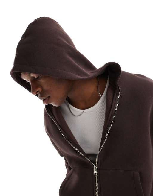 ASOS DESIGN boxy oversized zip through hoodie in brown