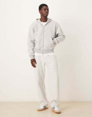 Asos Design Boxy Oversized Zip Through Scuba-style Fabric Hoodie In Gray