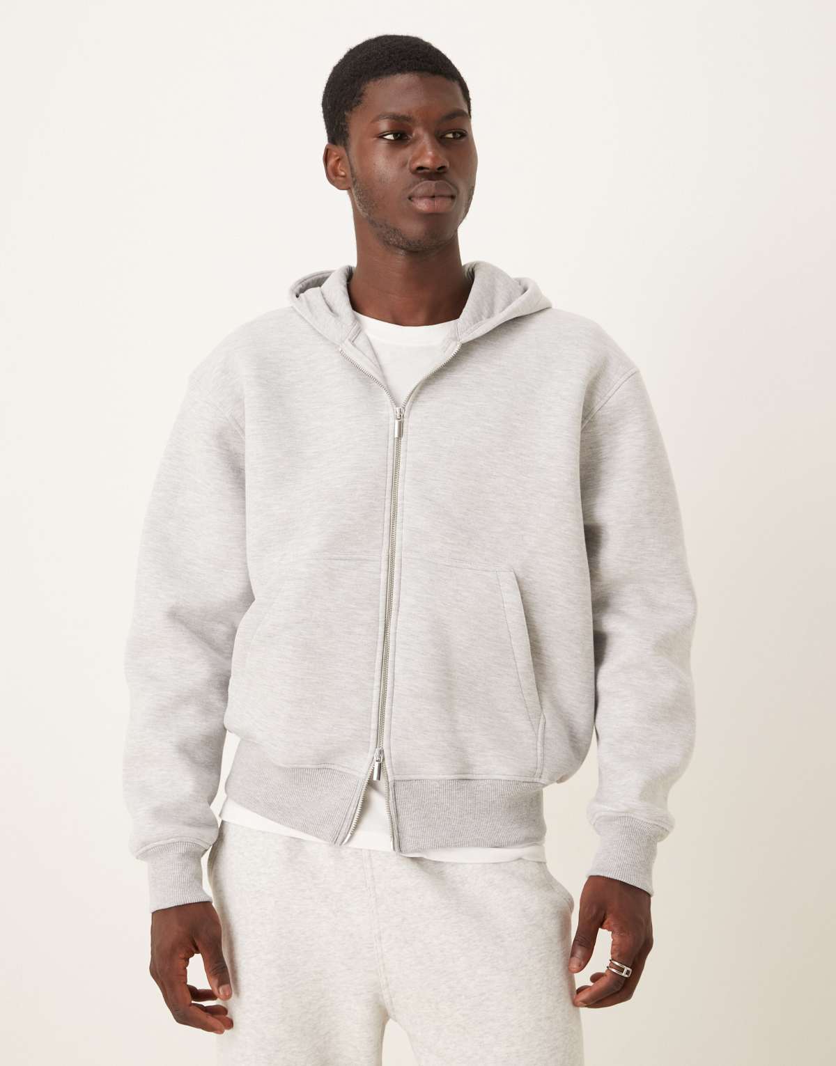 ASOS DESIGN boxy oversized zip through scuba-style fabric hoodie in grey marl