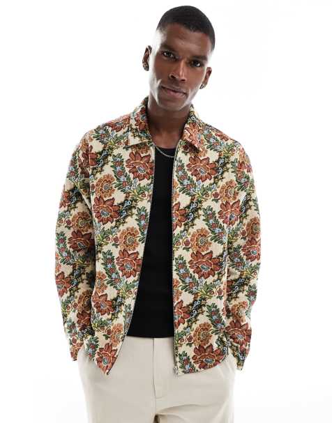 ASOS DESIGN boxy oversized zip through shacket with tapestry print - view 1