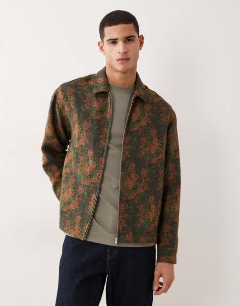 ASOS DESIGN boxy oversized zip through shirt in floral tapestry